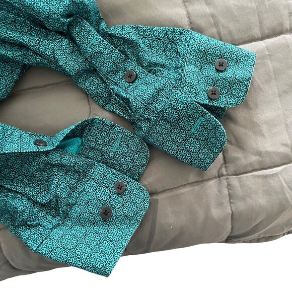 Panhandle Tuf Cooper Mens XL Turquoise Printed Button-Up Shirt Cotton Western - Picture 8 of 9